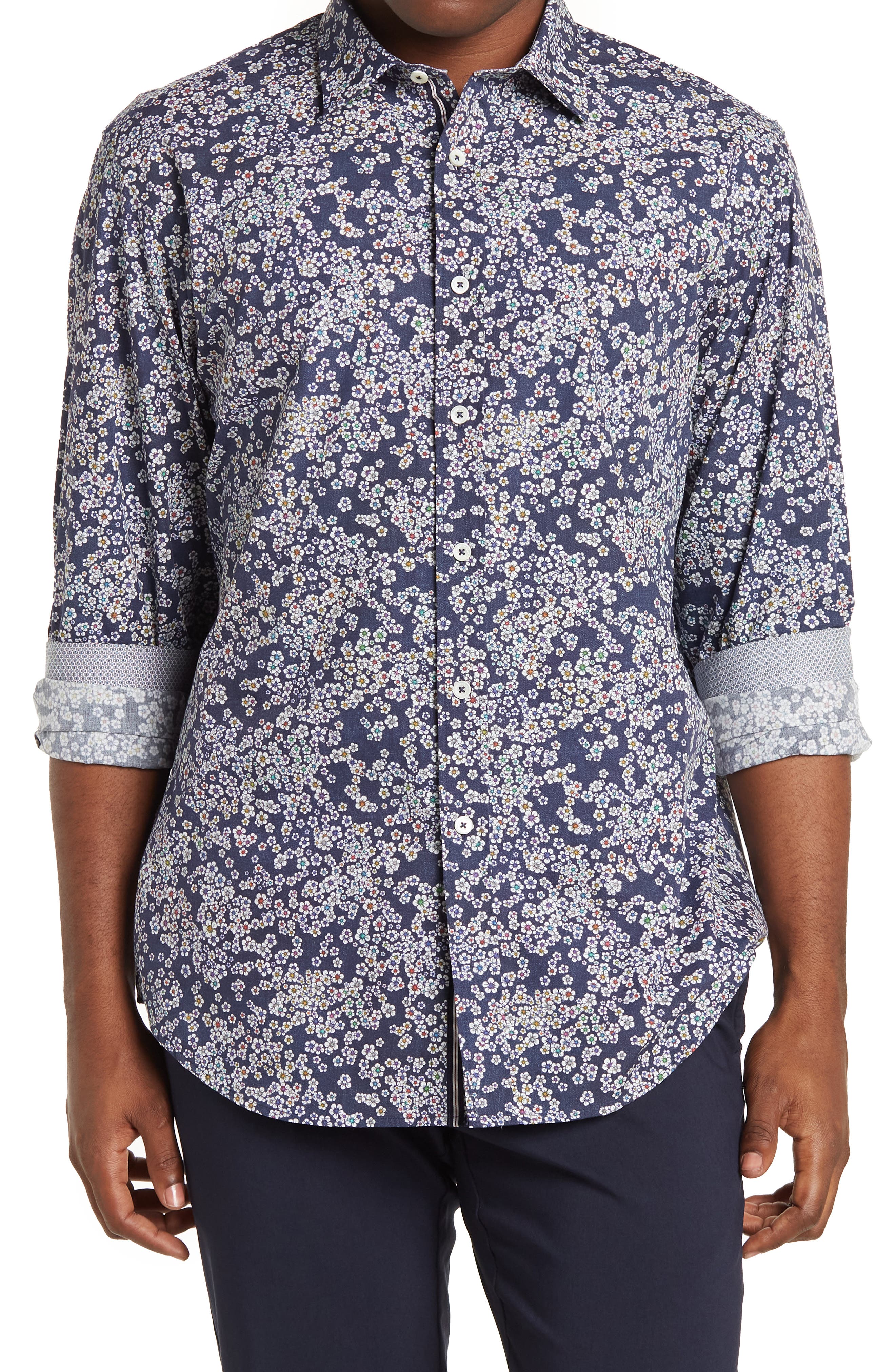 Bugatchi Mens Cotton Slim Fit Point Collar Woven Bugatchi Mens Cotton Slim Fit Point Collar Woven